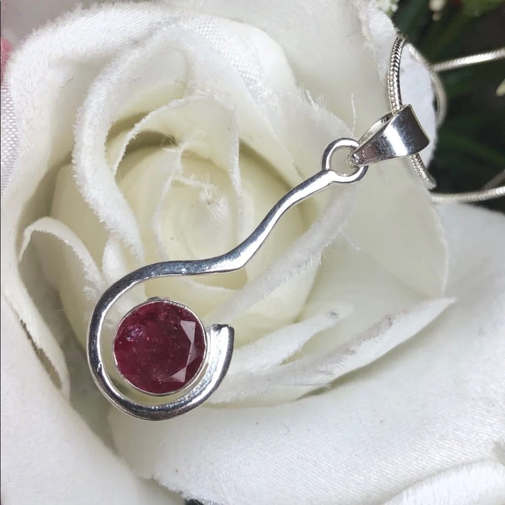 New! 925 stamped sterling silver/ruby necklace